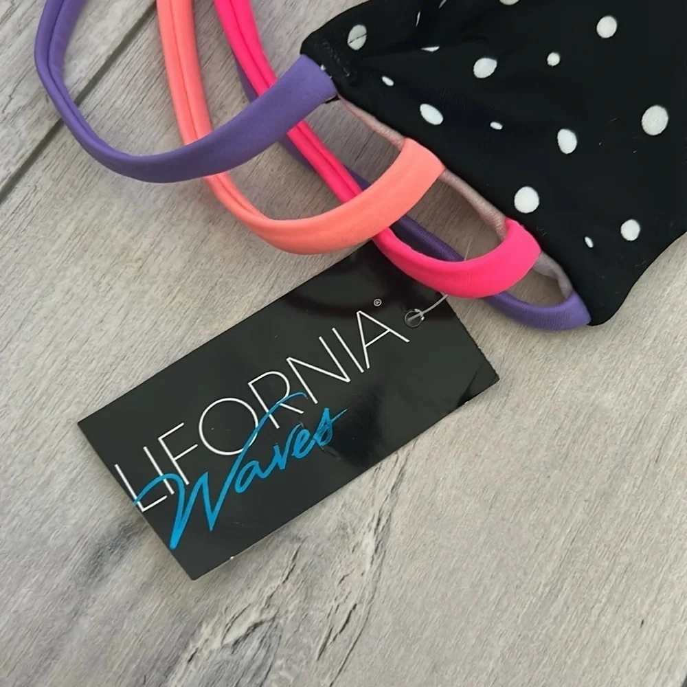 California Waves black polka dot bikini swim top size small